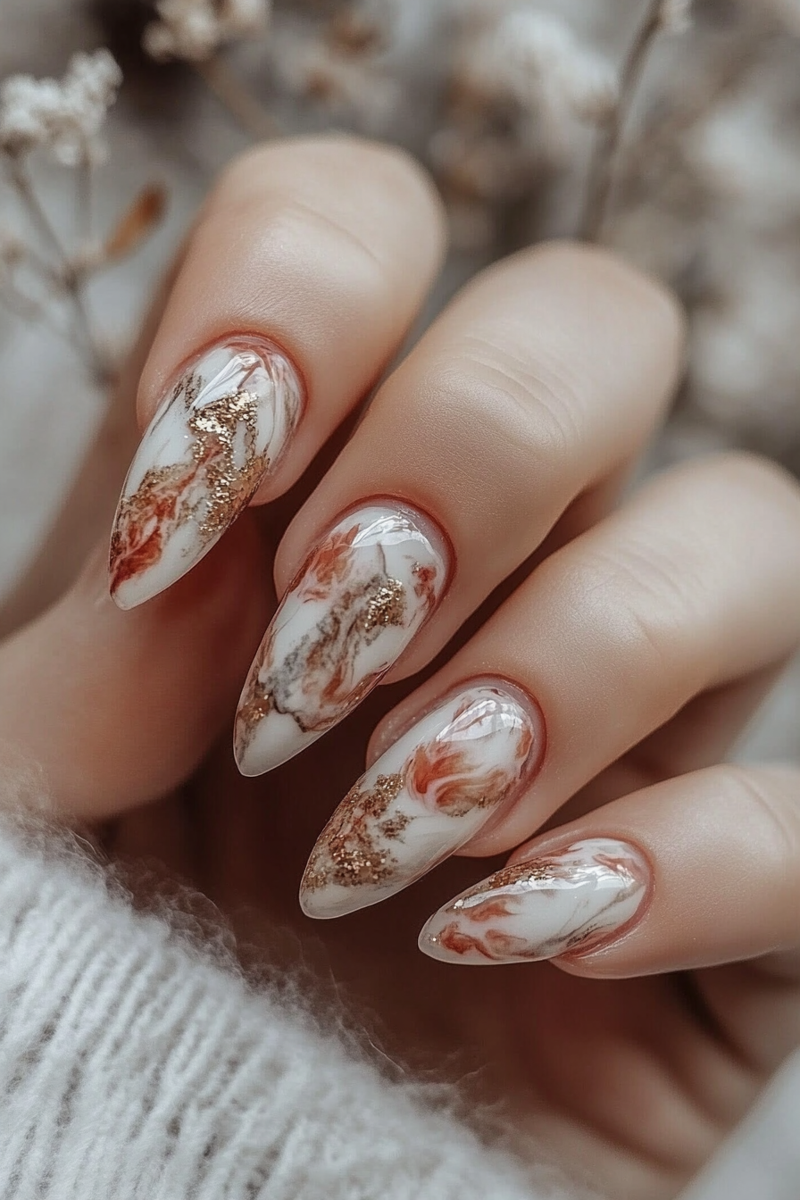 25. Coral Reef Marble (Marble Nail Design Ideas) - Marble Nail Design Ideas