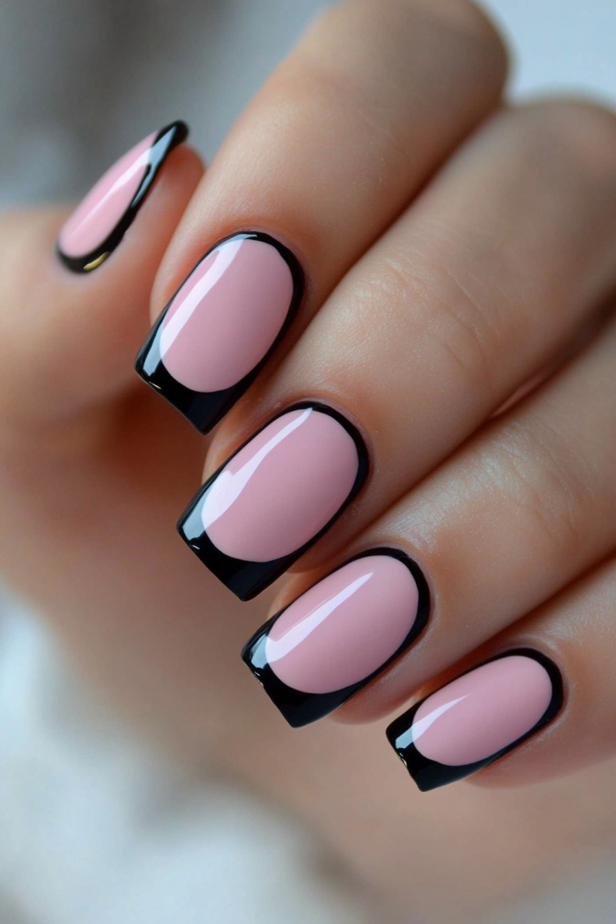 1. Classic French with a Twist (Pink And Black Nail Design Ideas) - Pink And Black Nail Design Ideas