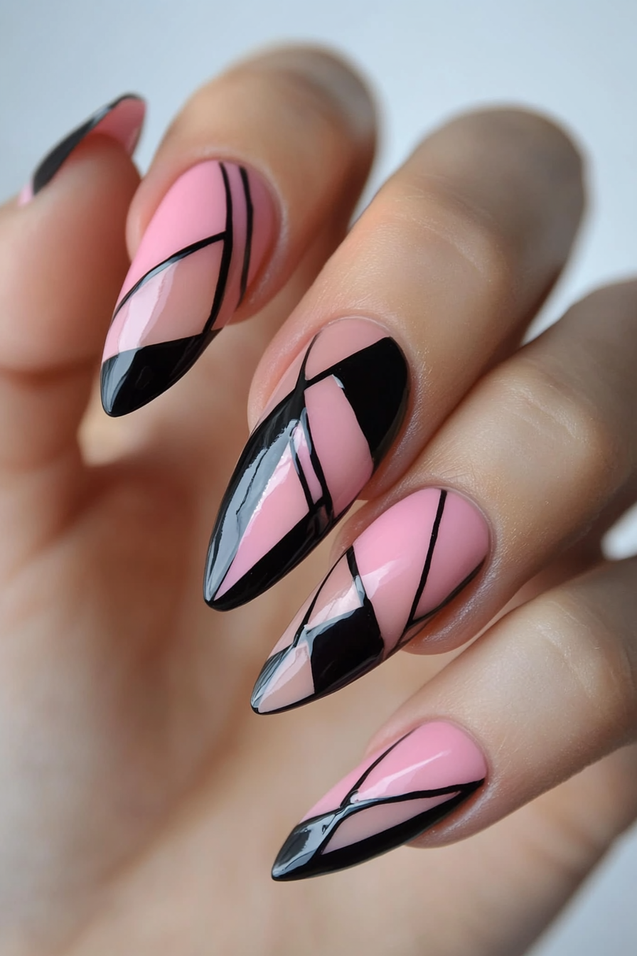 2. Geometric Patterns (Pink And Black Nail Design Ideas) - Pink And Black Nail Design Ideas