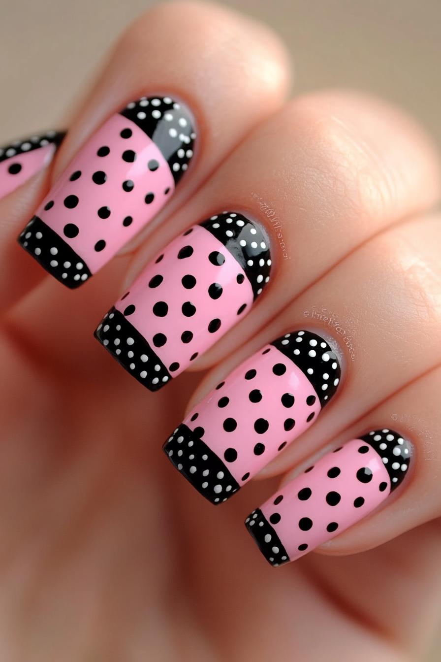 3. Polka Dot Delight (Pink And Black Nail Design Ideas) - Pink And Black Nail Design Ideas