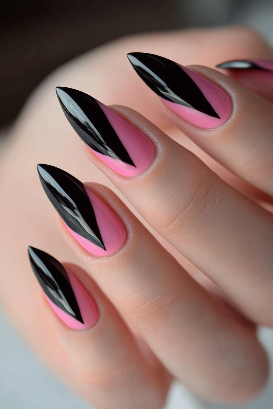 6. Matte and Glossy Combo (Pink And Black Nail Design Ideas) - Pink And Black Nail Design Ideas