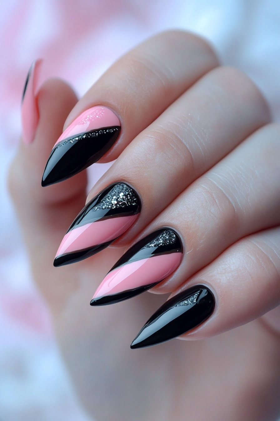 9. Stripes and Lines (Pink And Black Nail Design Ideas) - Pink And Black Nail Design Ideas