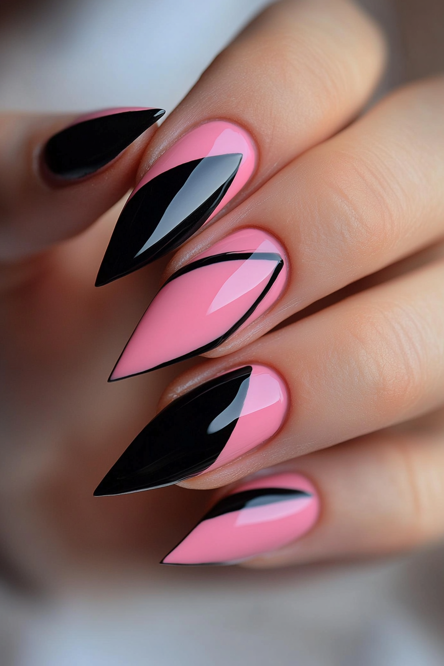 11. Negative Space Art (Pink And Black Nail Design Ideas) - Pink And Black Nail Design Ideas