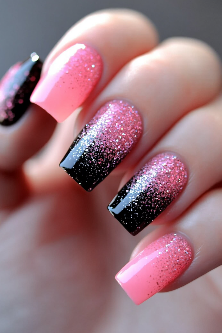 13. Glitter Gradient (Pink And Black Nail Design Ideas) - Pink And Black Nail Design Ideas