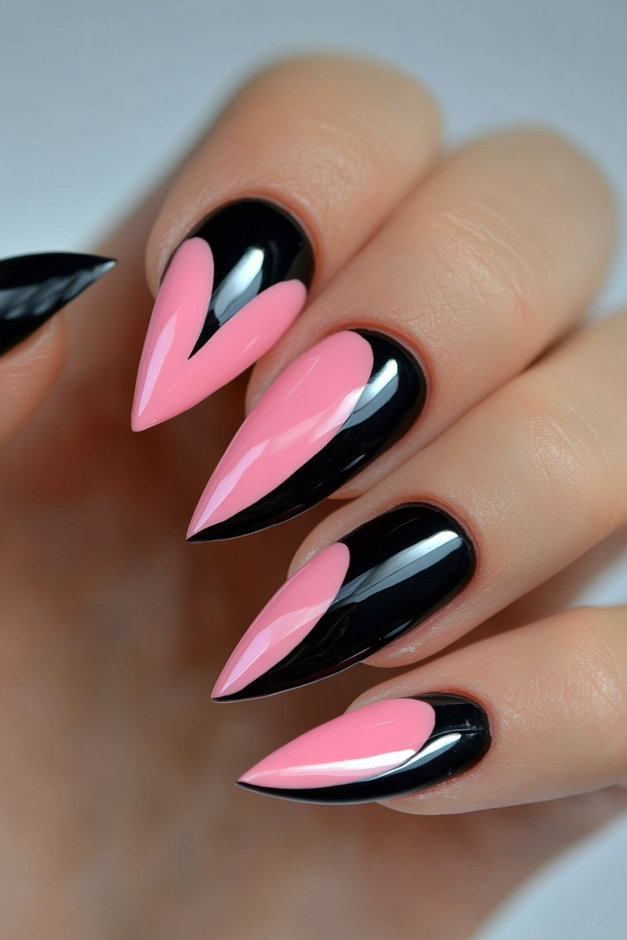 14. Half-Moon Manicure (Pink And Black Nail Design Ideas) - Pink And Black Nail Design Ideas