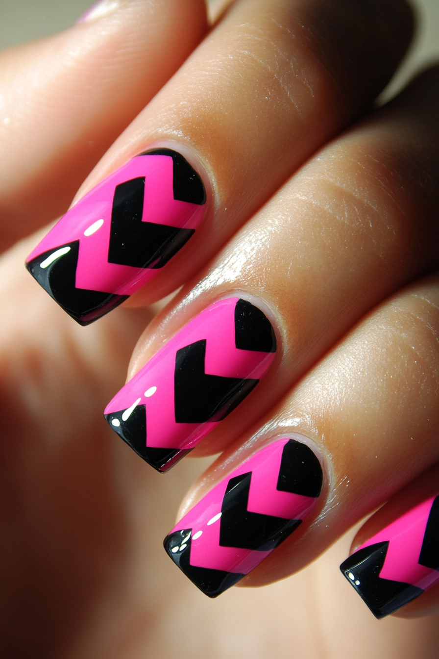 16. Chevron Patterns (Pink And Black Nail Design Ideas) - Pink And Black Nail Design Ideas