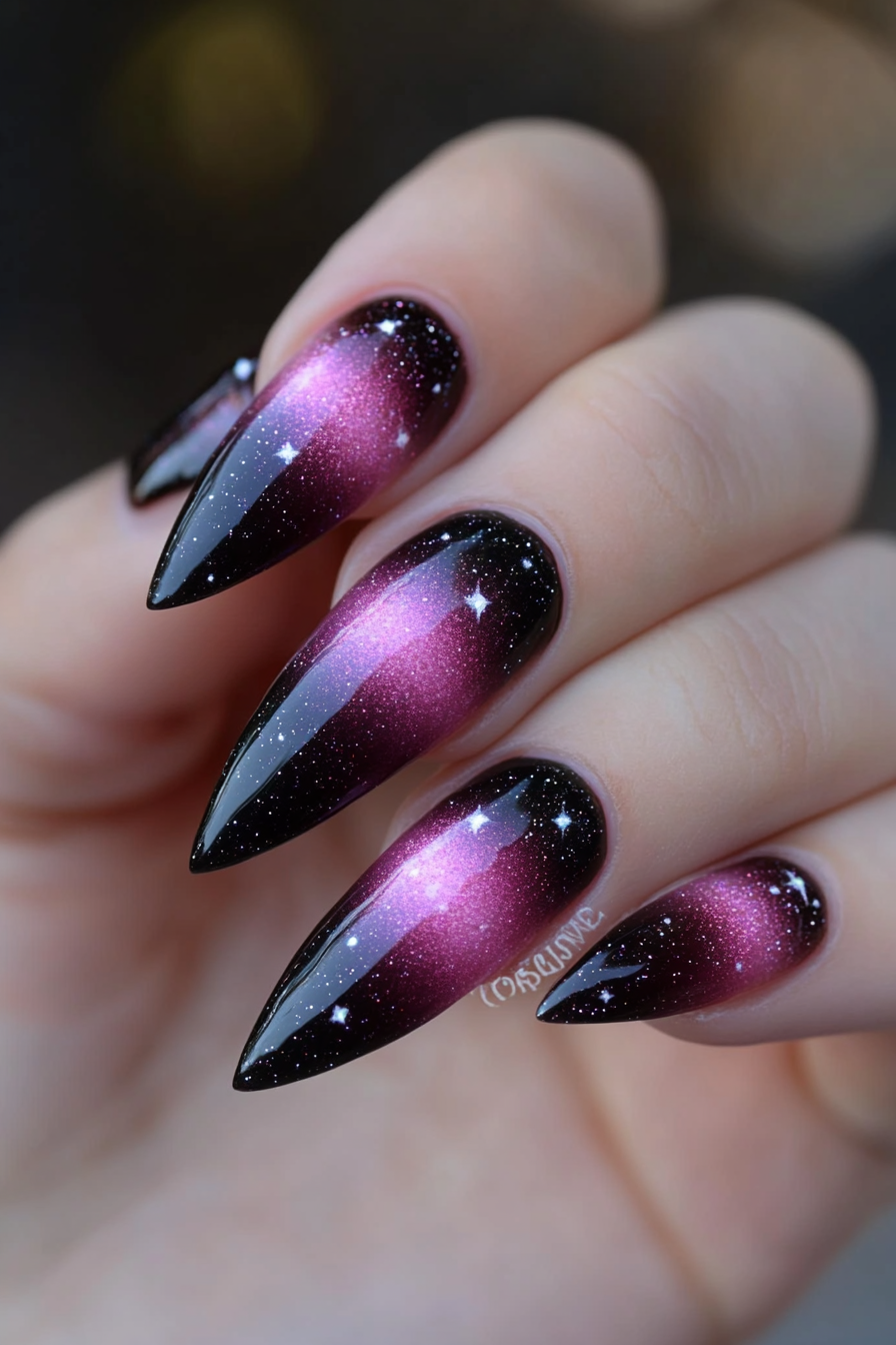 25. Galaxy Nails (Pink And Black Nail Design Ideas) - Pink And Black Nail Design Ideas
