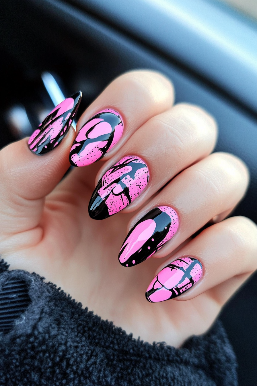 26. Comic Book Pop Art (Pink And Black Nail Design Ideas) - Pink And Black Nail Design Ideas