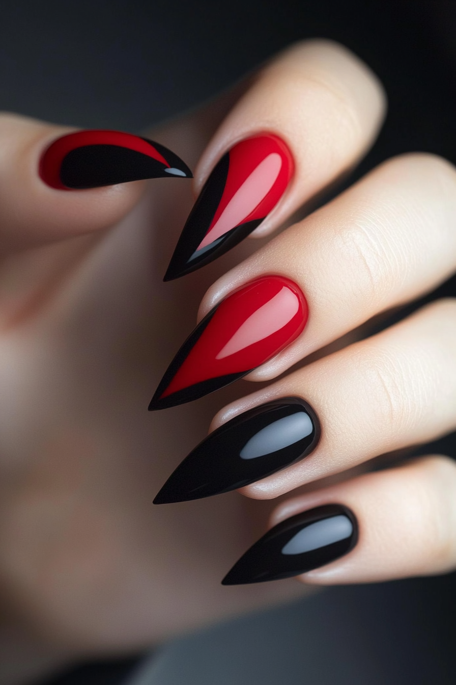 1. Classic Red with Black French Tips (Red And Black Nail Design Ideas) - Red And Black Nail Design Ideas