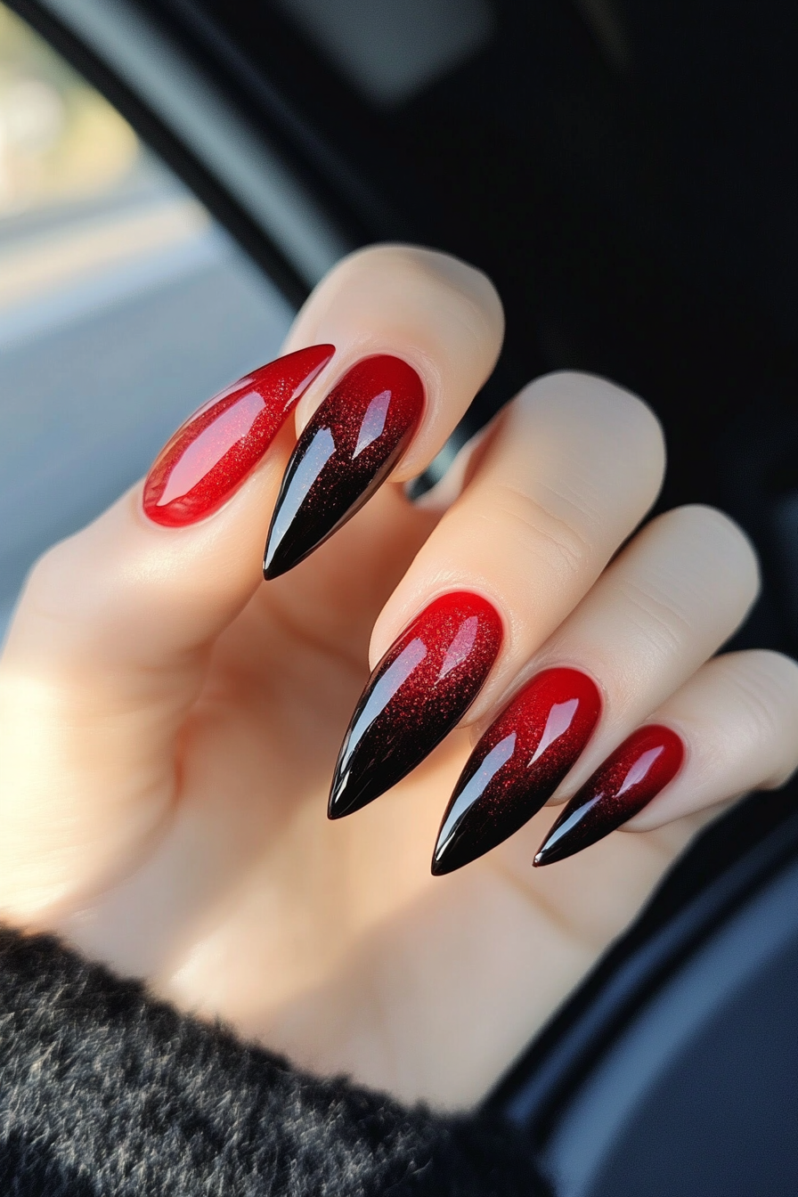 3. Red and Black Ombre (Red And Black Nail Design Ideas) - Red And Black Nail Design Ideas