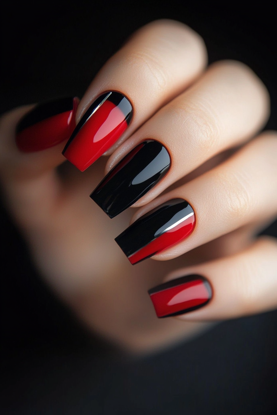 12. Red Nails with Black Stripes (Red And Black Nail Design Ideas) - Red And Black Nail Design Ideas