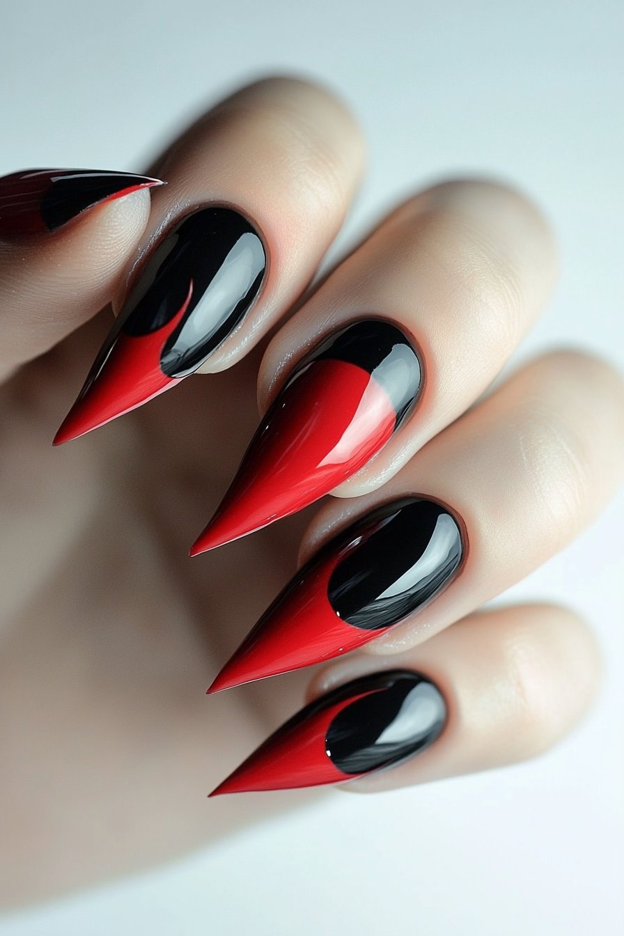 21. Black Nails with Red Crescent Moons (Red And Black Nail Design Ideas) - Red And Black Nail Design Ideas