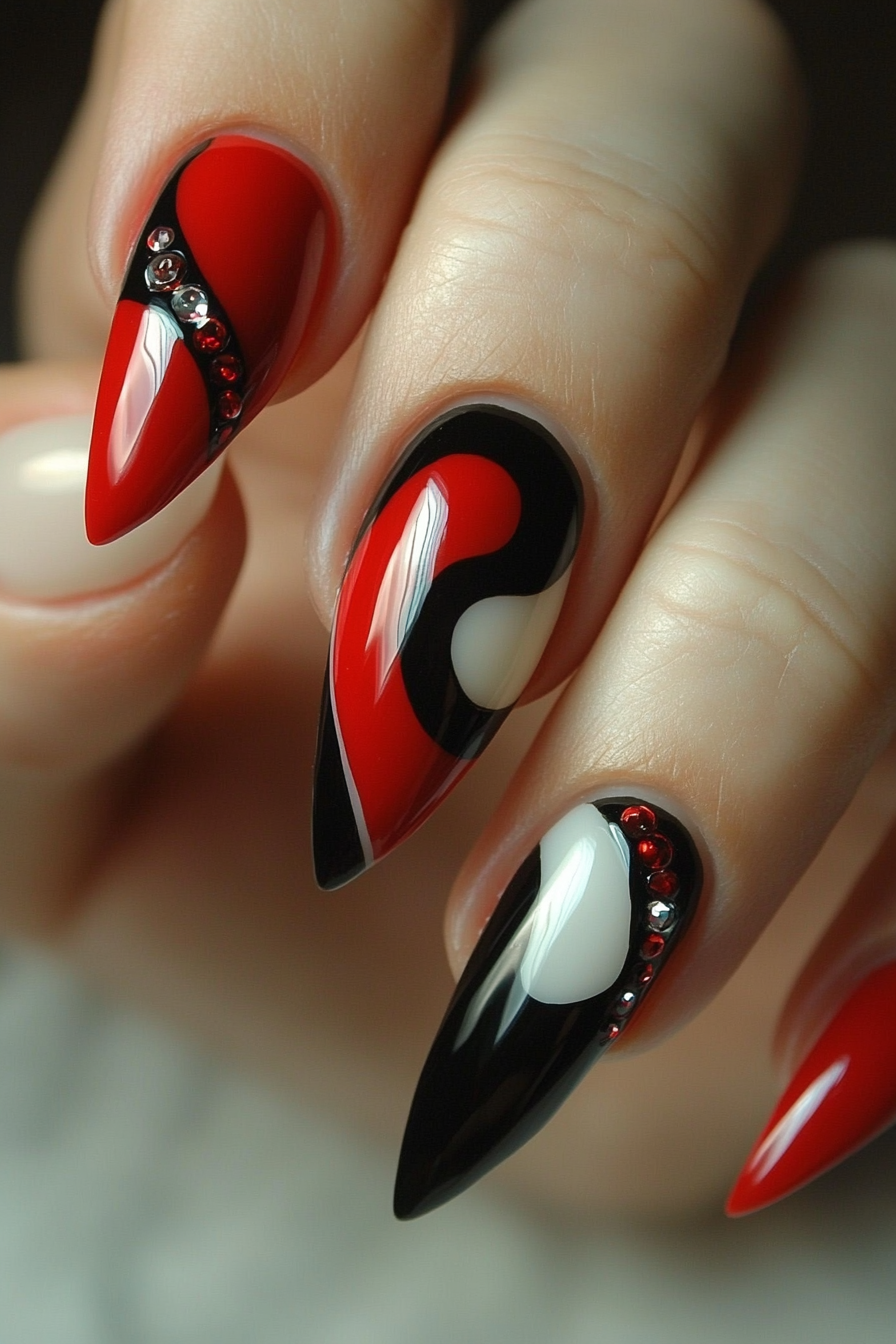 26. Red and Black Yin-Yang Design (Red And Black Nail Design Ideas) - Red And Black Nail Design Ideas