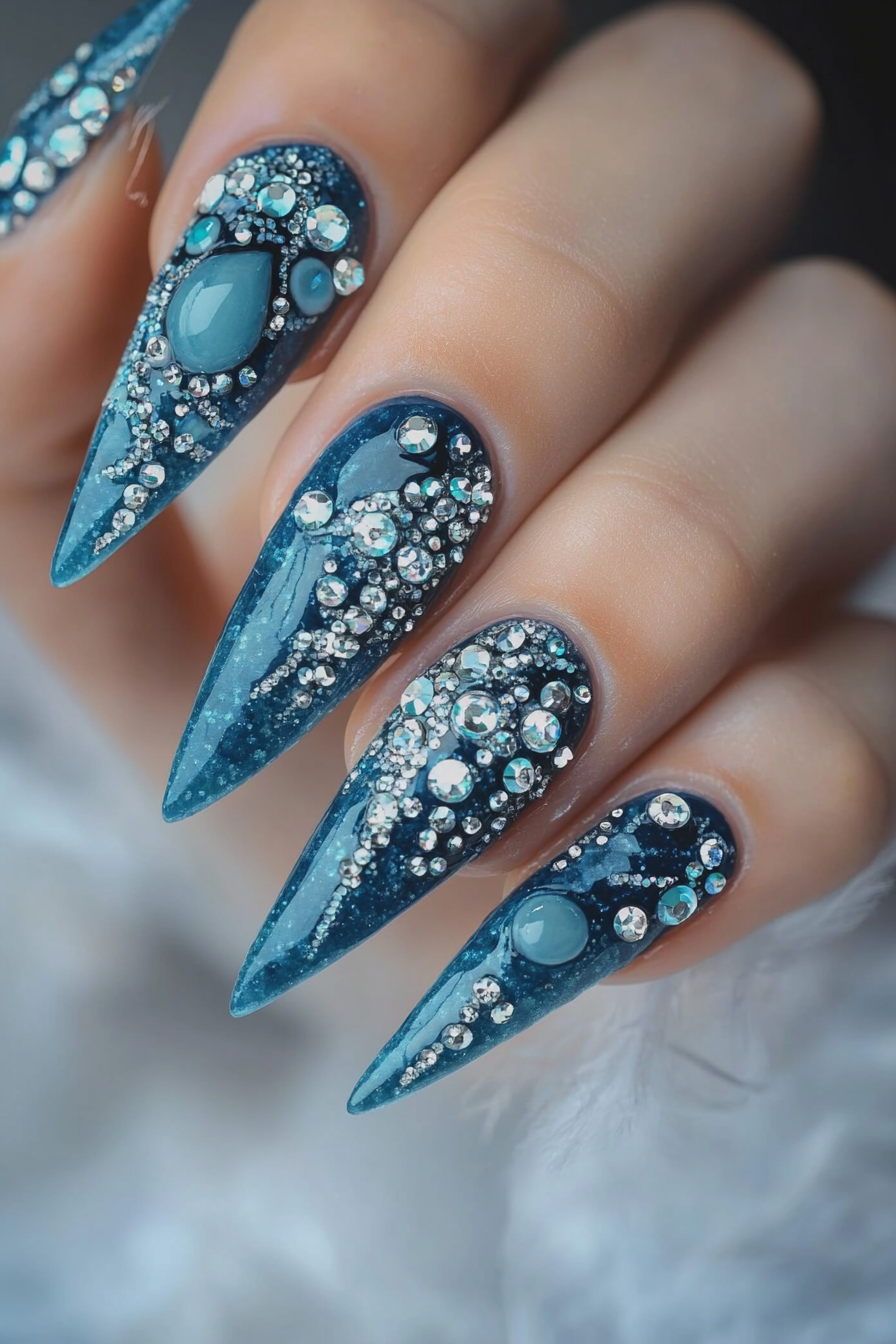 3. Oceanic Opulence (Rhinestone Nail Design Ideas) - Rhinestone Nail Design Ideas