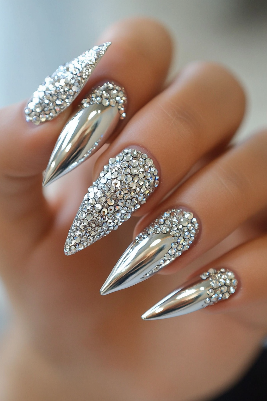 9. Silver Lining (Rhinestone Nail Design Ideas) - Rhinestone Nail Design Ideas