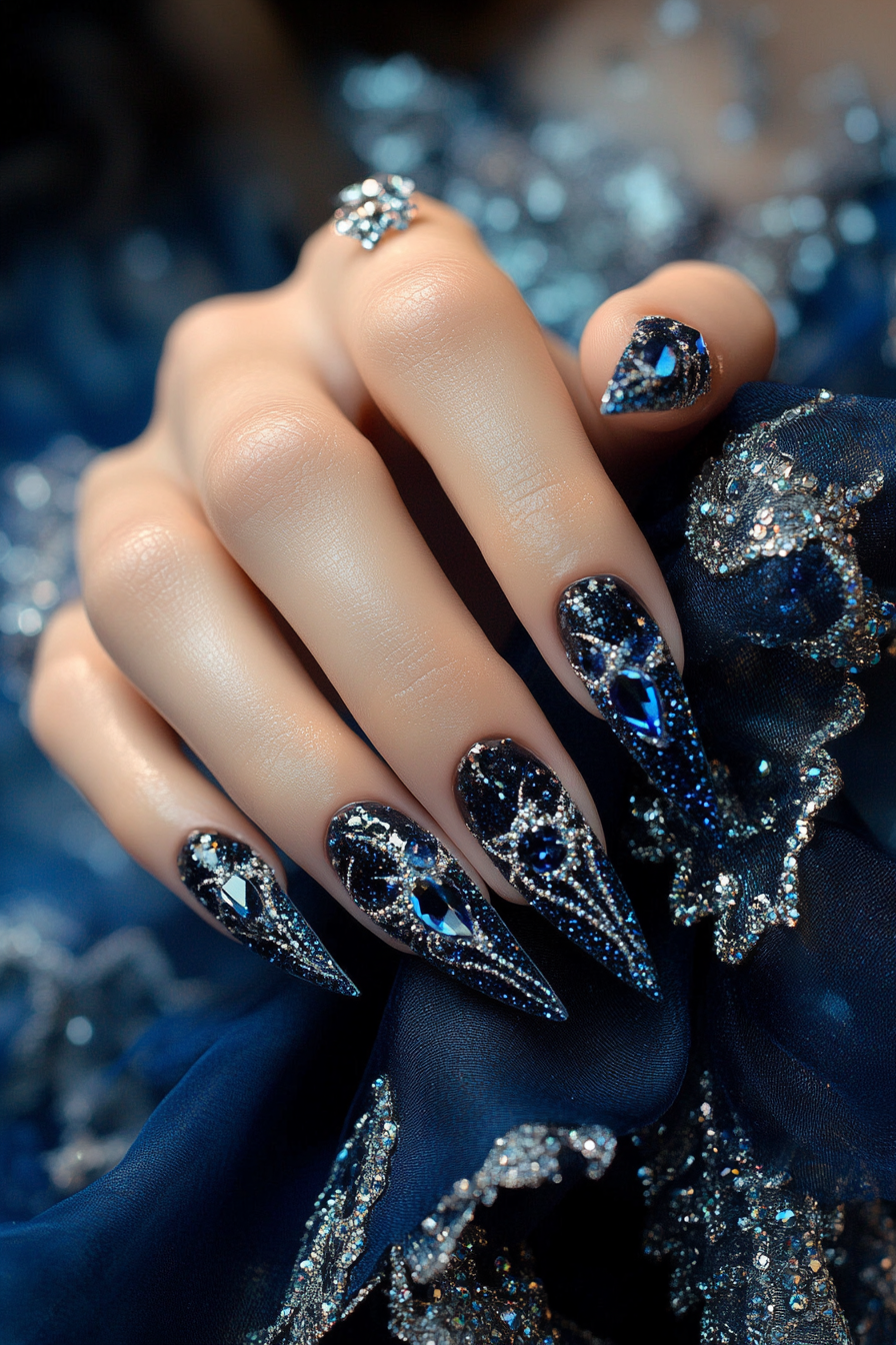 12. Sapphire Nights (Rhinestone Nail Design Ideas) - Rhinestone Nail Design Ideas
