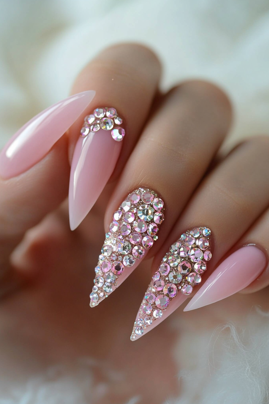 13. Pretty in Pink (Rhinestone Nail Design Ideas) - Rhinestone Nail Design Ideas