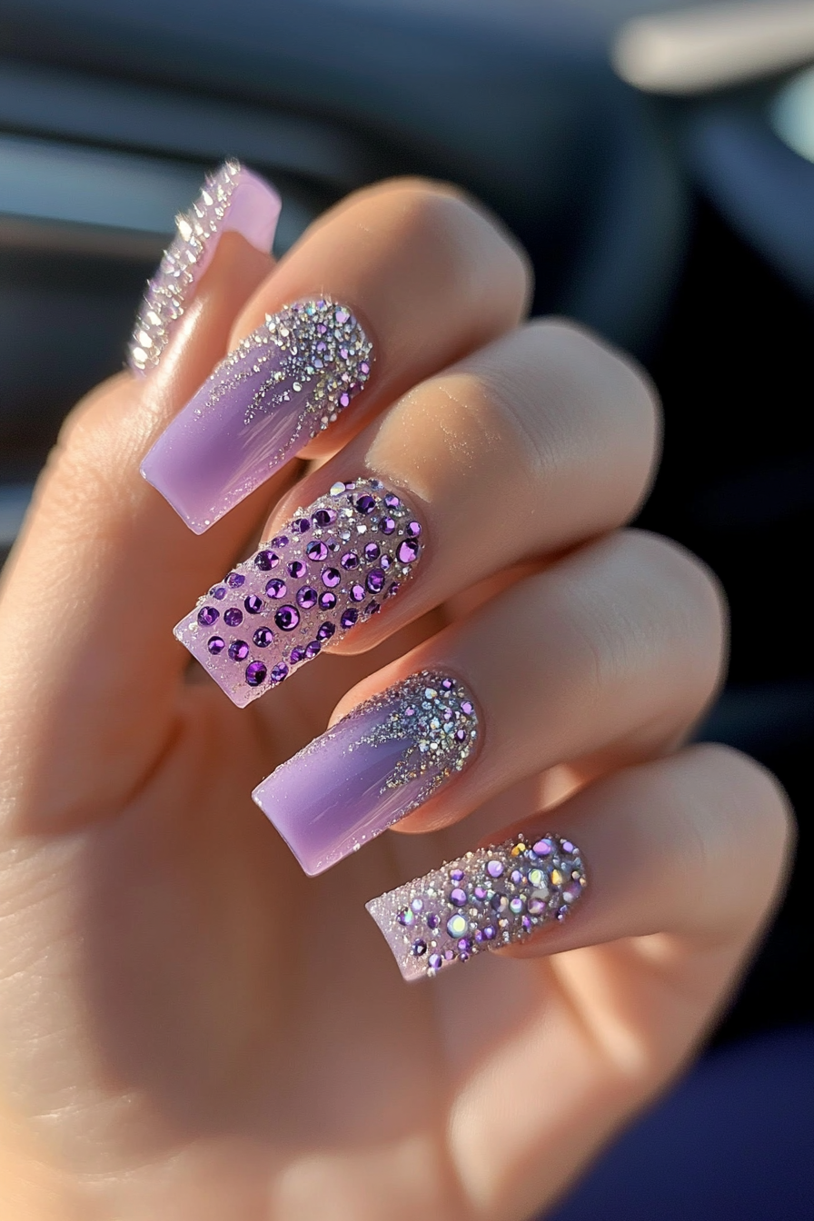 19. Lavender Luxe (Rhinestone Nail Design Ideas) - Rhinestone Nail Design Ideas