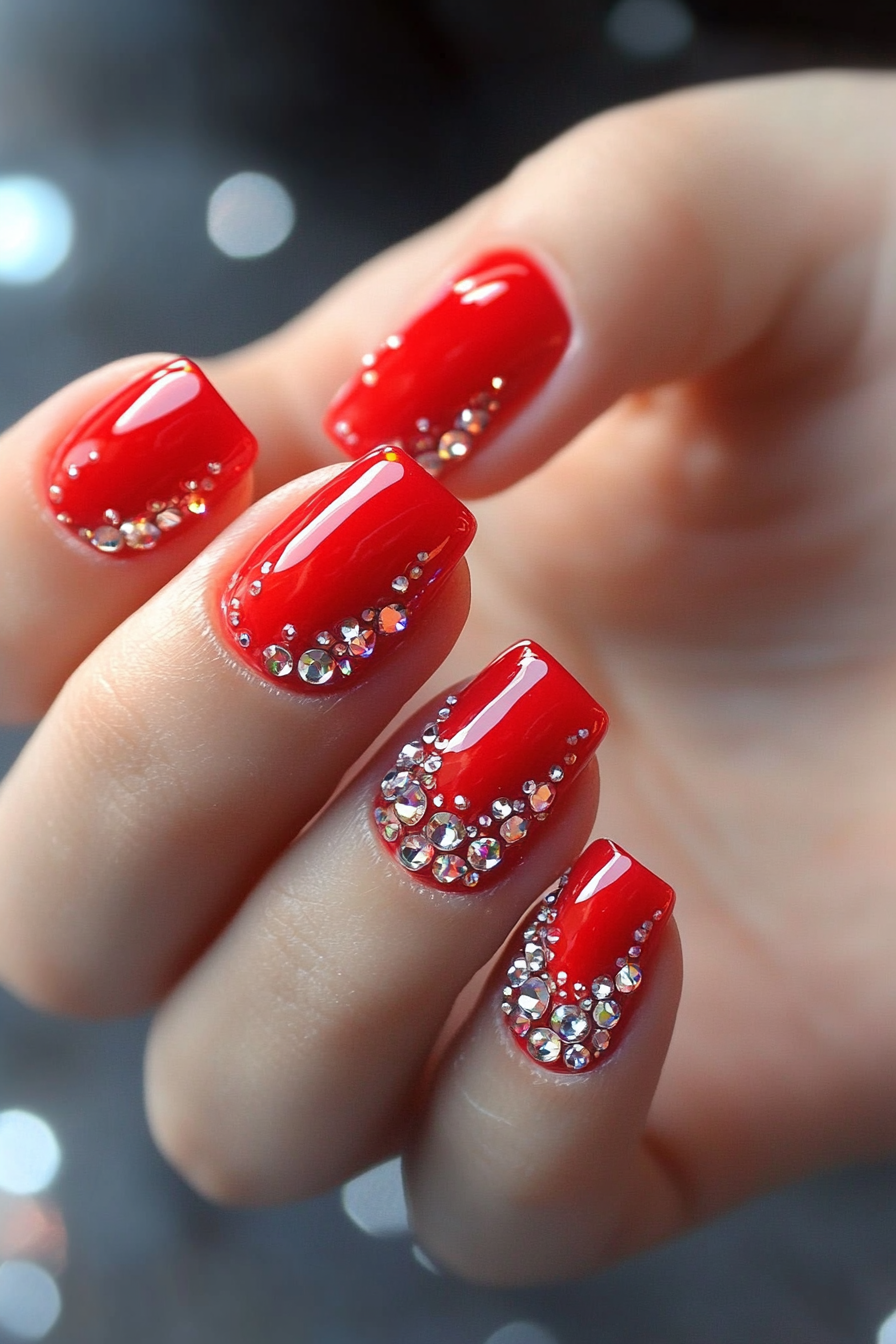 23. Classic Coral (Rhinestone Nail Design Ideas) - Rhinestone Nail Design Ideas