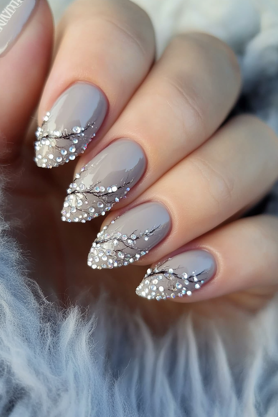 24. Whispering Willow (Rhinestone Nail Design Ideas) - Rhinestone Nail Design Ideas