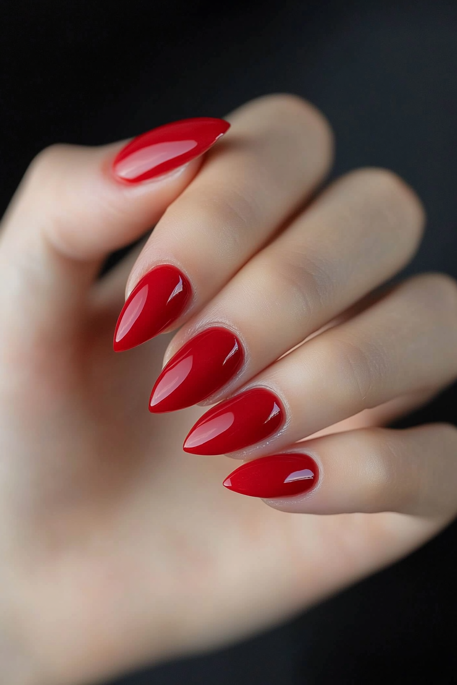 2. Classic Red Charm (Short Almond Nail Design Ideas) - Short Almond Nail Design Ideas