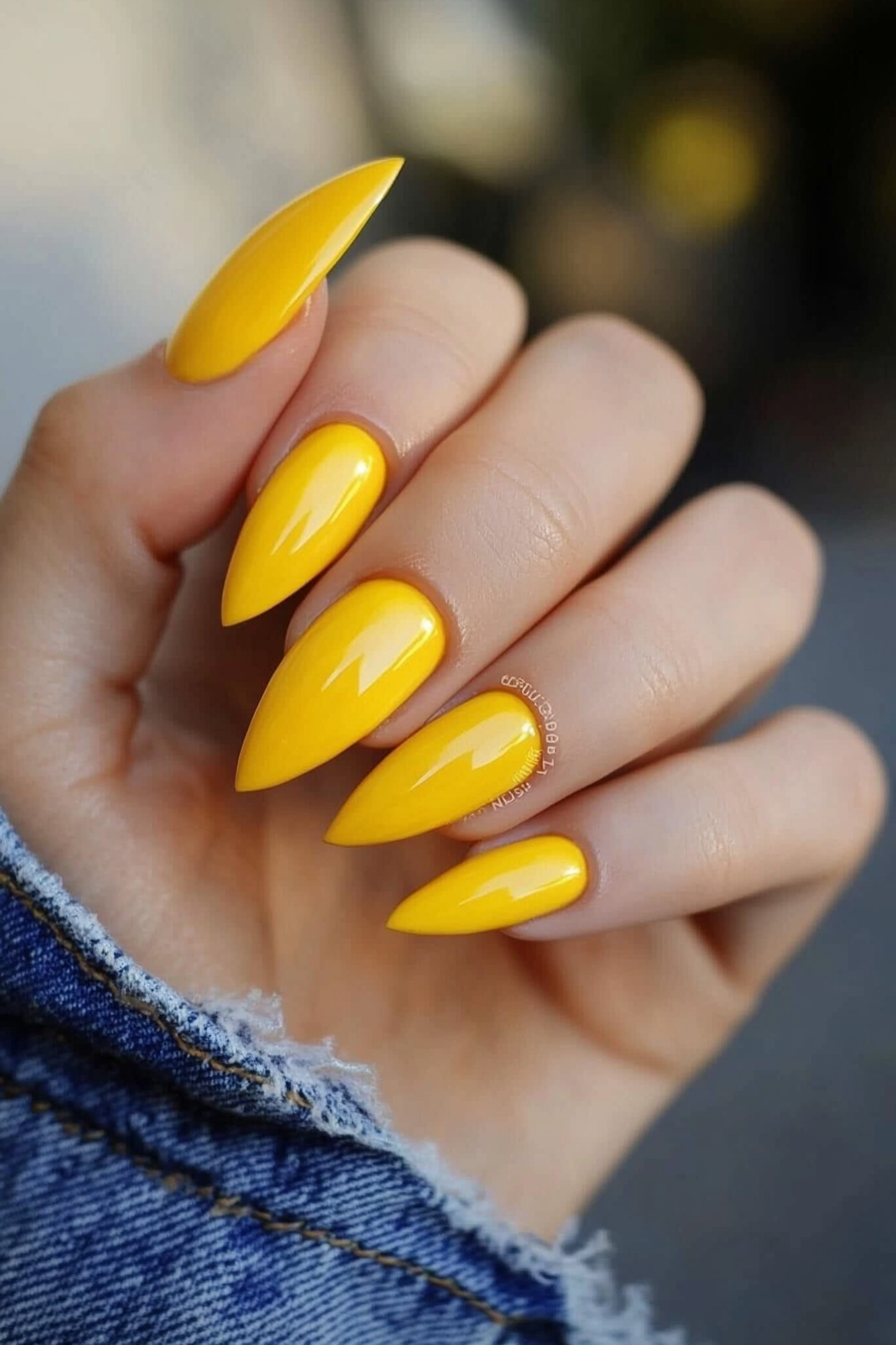 4. Sunshine Yellow Flicker (Short Almond Nail Design Ideas) - Short Almond Nail Design Ideas