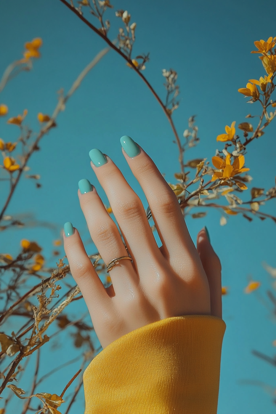 5. Ocean Breeze Teal (Short Almond Nail Design Ideas) - Short Almond Nail Design Ideas