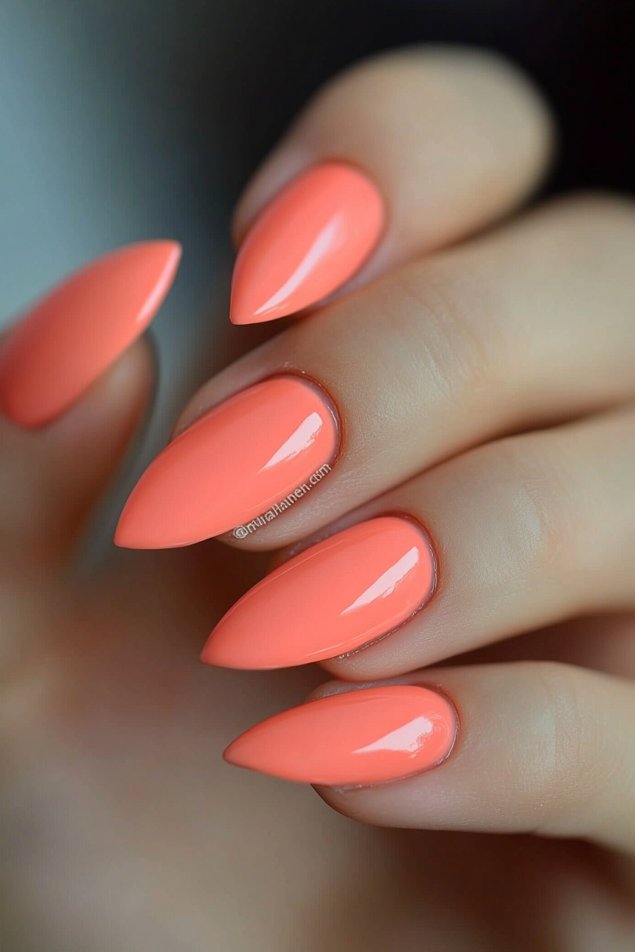8. Coral Reef Bliss (Short Almond Nail Design Ideas) - Short Almond Nail Design Ideas