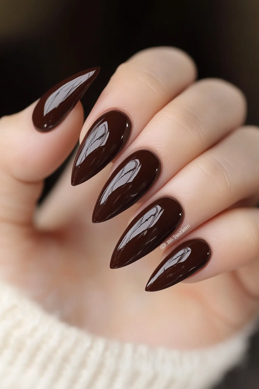 10. Rich Chocolate Delight (Short Almond Nail Design Ideas) - Short Almond Nail Design Ideas