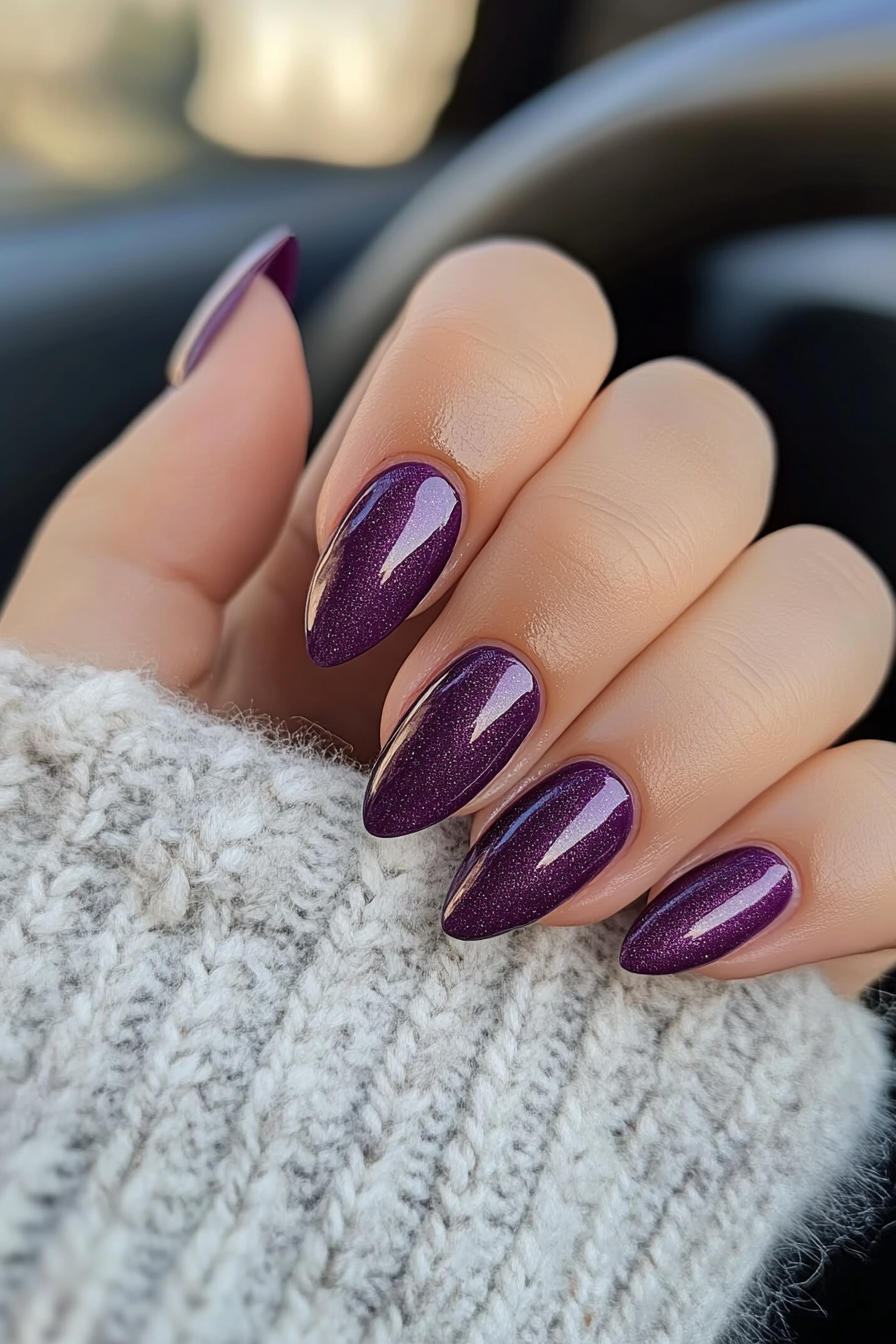 11. Royal Purple Majesty (Short Almond Nail Design Ideas) - Short Almond Nail Design Ideas
