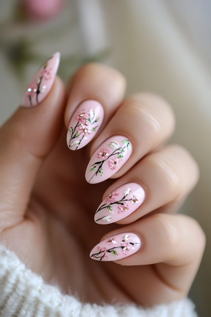 12. Spring Blossom Pink (Short Almond Nail Design Ideas) - Short Almond Nail Design Ideas
