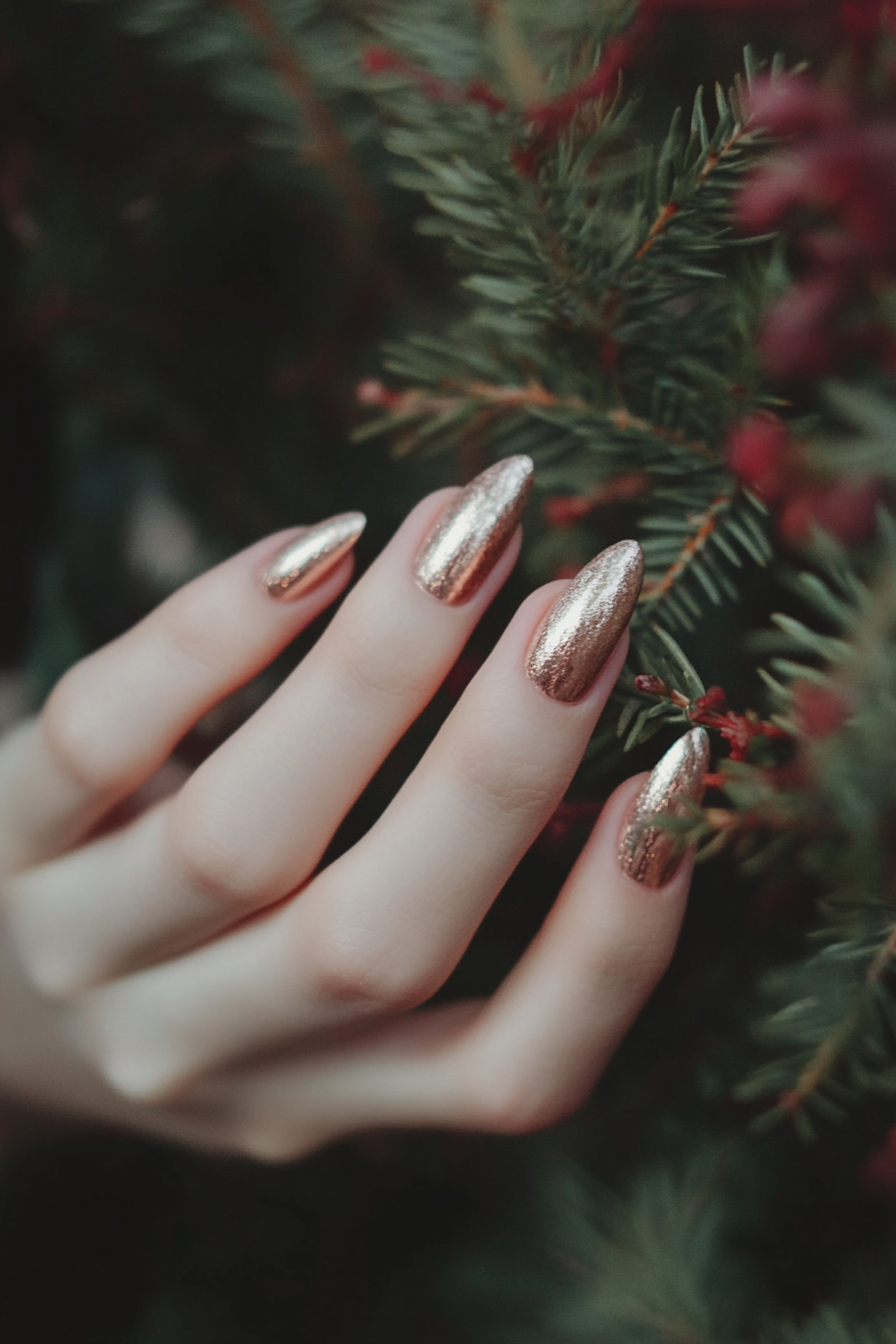 18. Rose Gold Romance (Short Almond Nail Design Ideas) - Short Almond Nail Design Ideas