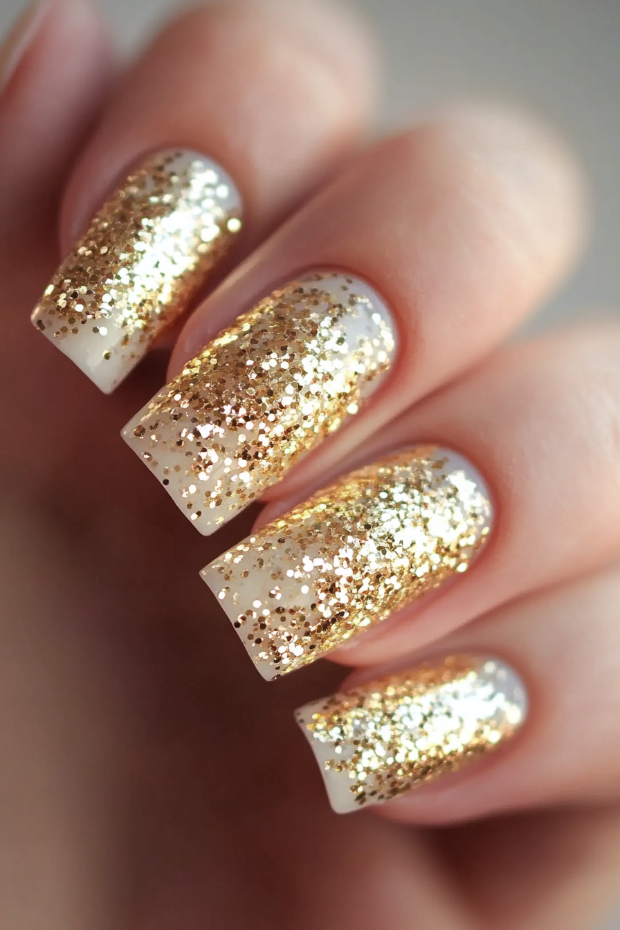21. Glittering Gold Dust (Short Almond Nail Design Ideas) - Short Almond Nail Design Ideas