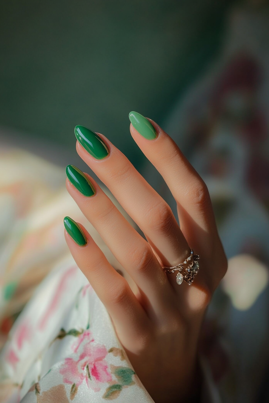 23. Emerald City Green (Short Almond Nail Design Ideas) - Short Almond Nail Design Ideas
