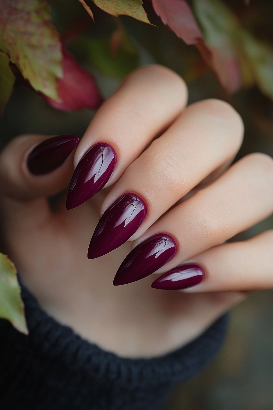 24. Bold Beetroot Splash (Short Almond Nail Design Ideas) - Short Almond Nail Design Ideas