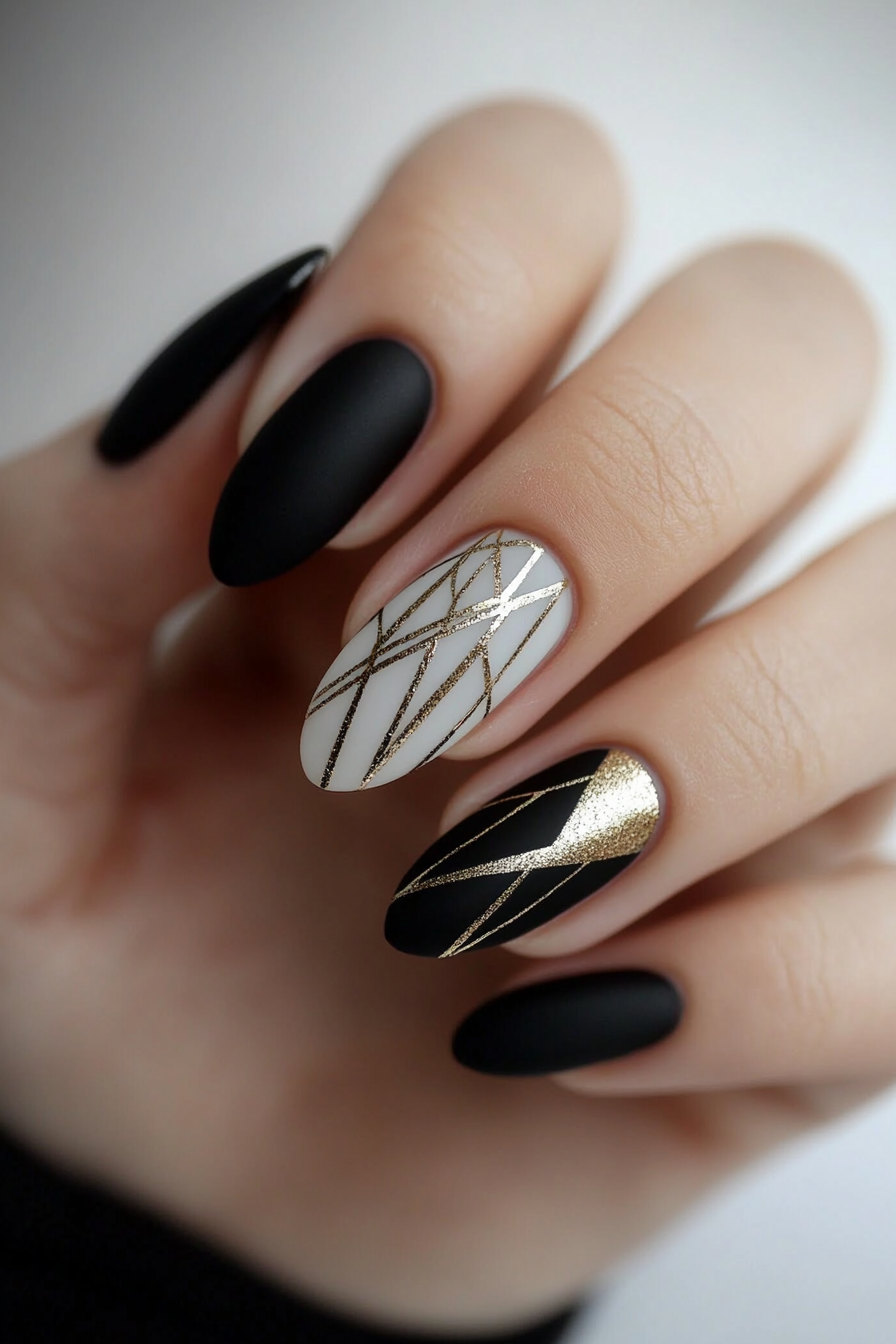 4. Geometric Precision (Short Black Nail Design Ideas) - Short Black Nail Design Ideas
