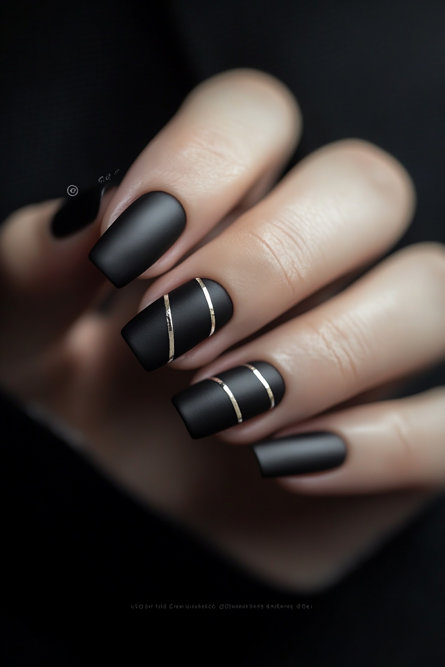 9. Minimalist Lines (Short Black Nail Design Ideas) - Short Black Nail Design Ideas