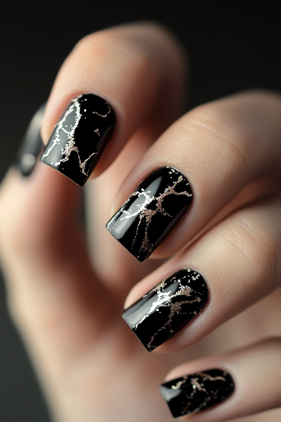 11. Edgy Splatter (Short Black Nail Design Ideas) - Short Black Nail Design Ideas