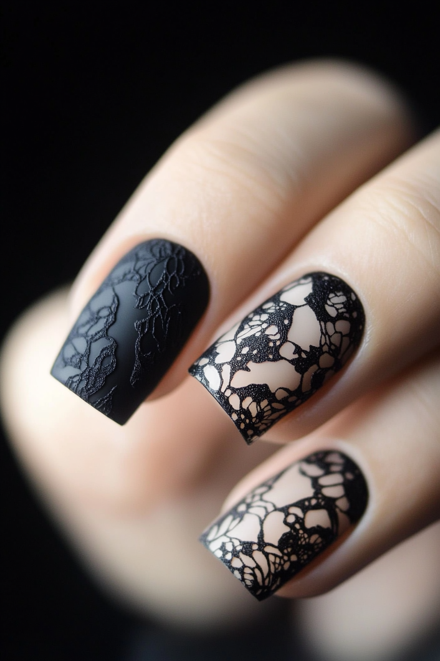 12. Monochrome Magic (Short Black Nail Design Ideas) - Short Black Nail Design Ideas
