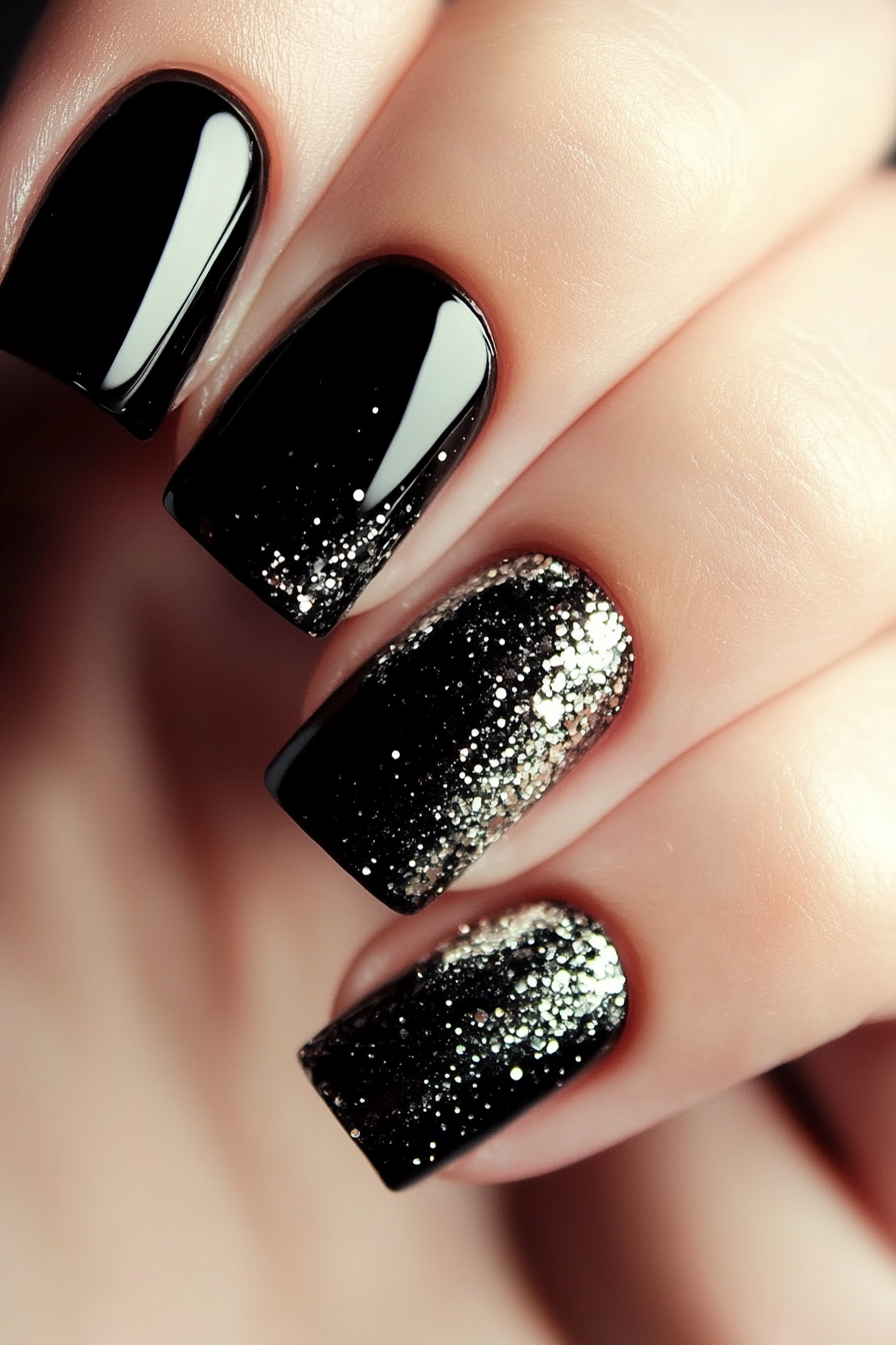 17. Subtle Sparkle (Short Black Nail Design Ideas) - Short Black Nail Design Ideas