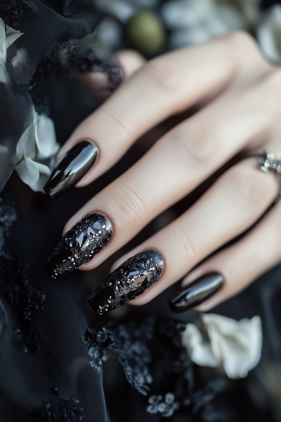 18. Velvet Noir (Short Black Nail Design Ideas) - Short Black Nail Design Ideas