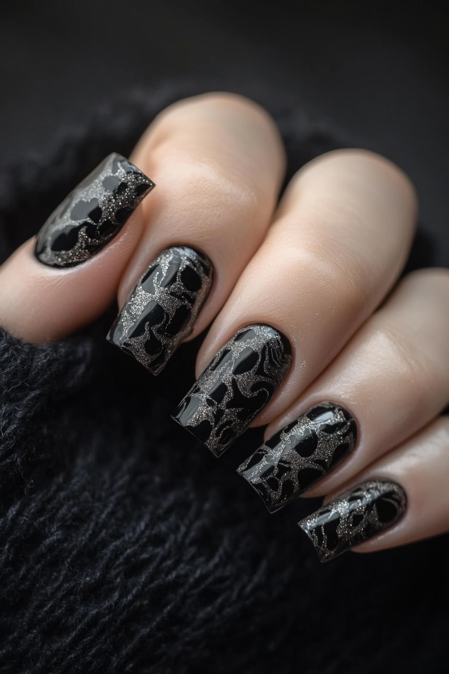 19. Moody Marbling (Short Black Nail Design Ideas) - Short Black Nail Design Ideas