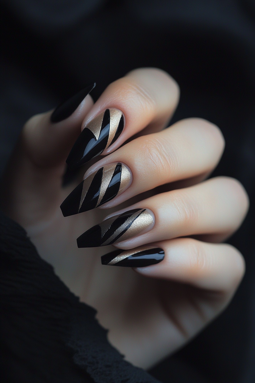 22. Abstract Angles (Short Black Nail Design Ideas) - Short Black Nail Design Ideas