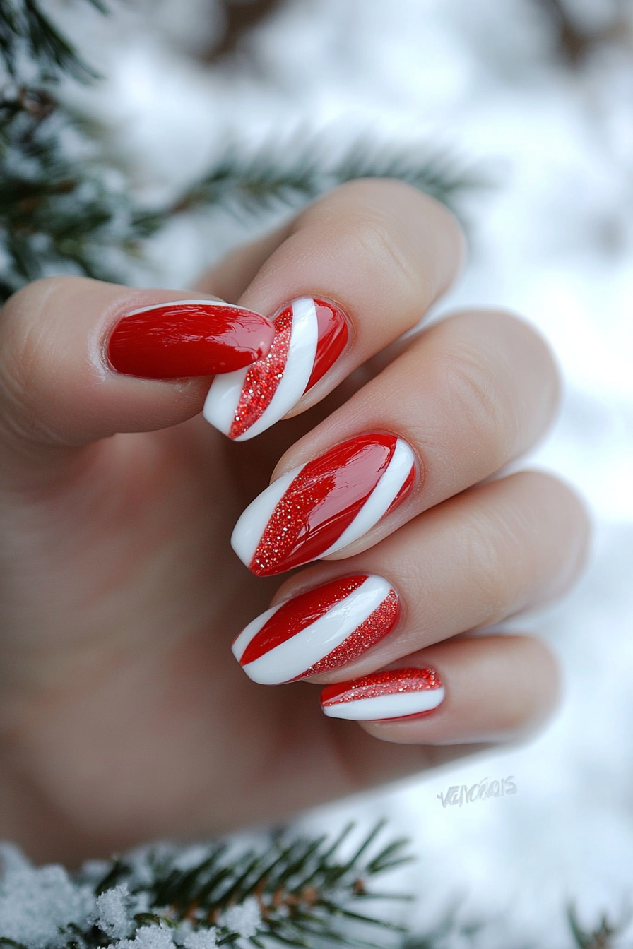 1. Candy Cane French Tips (Simple Christmas Nail Design Ideas) - Simple Christmas Nail Design Ideas