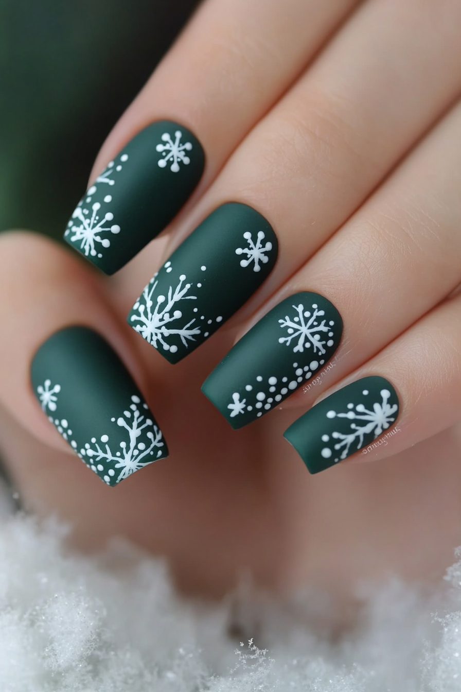 3. Evergreen Snowflake Dots (Simple Christmas Nail Design Ideas) - Simple Christmas Nail Design Ideas