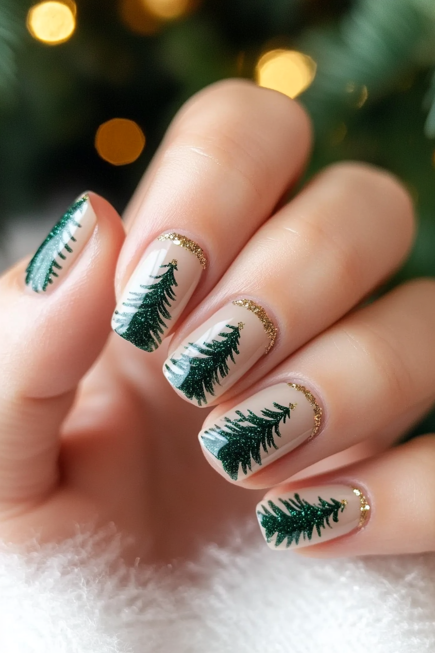 4. Minimalist Tree Silhouettes (Simple Christmas Nail Design Ideas) - Simple Christmas Nail Design Ideas