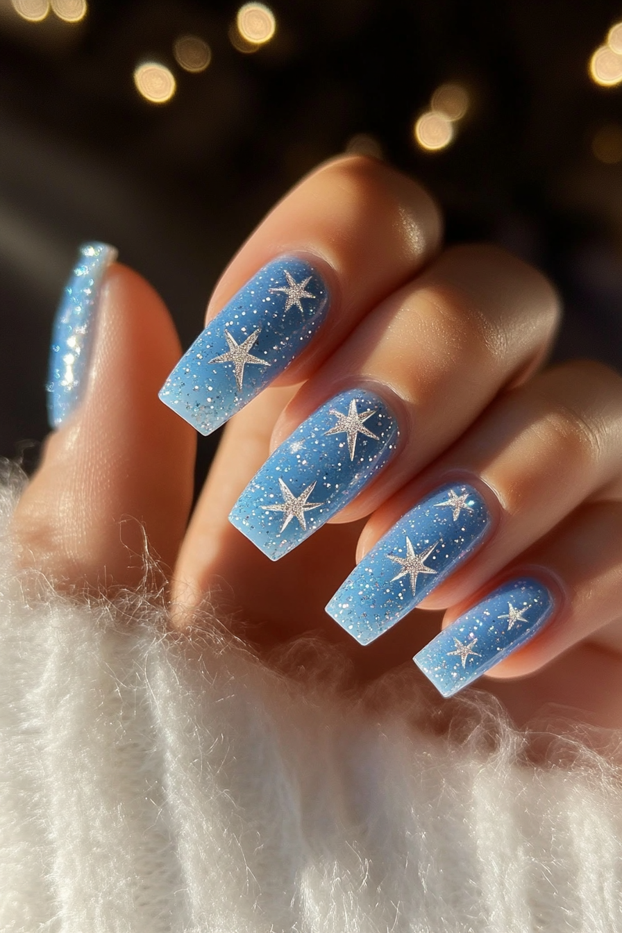 6. Silver Star Sparkle (Simple Christmas Nail Design Ideas) - Simple Christmas Nail Design Ideas