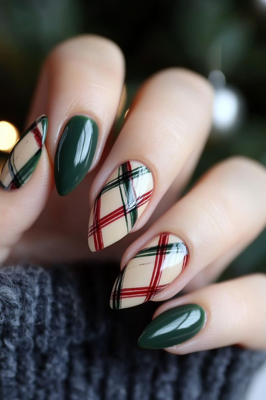 7. Plaid Wrapped Nails (Simple Christmas Nail Design Ideas) - Simple Christmas Nail Design Ideas