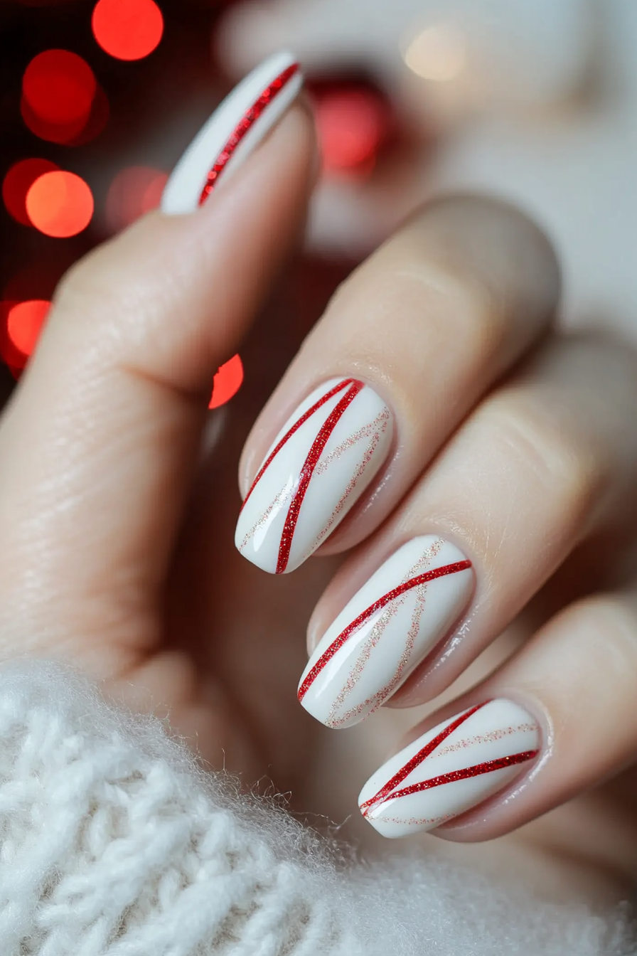 12. Merry Minimal Lines (Simple Christmas Nail Design Ideas) - Simple Christmas Nail Design Ideas