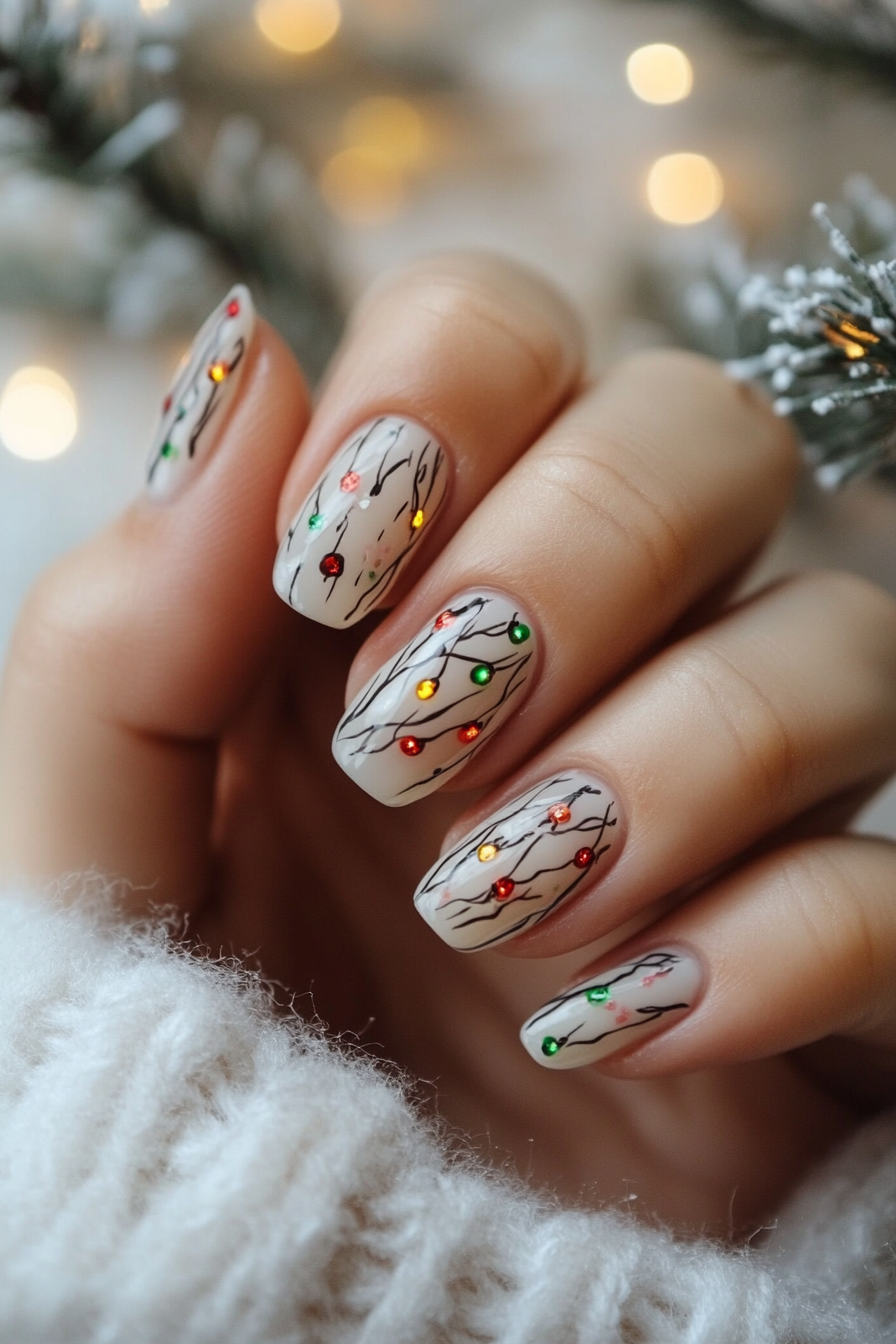 14. Twinkling Light Doodles (Simple Christmas Nail Design Ideas) - Simple Christmas Nail Design Ideas